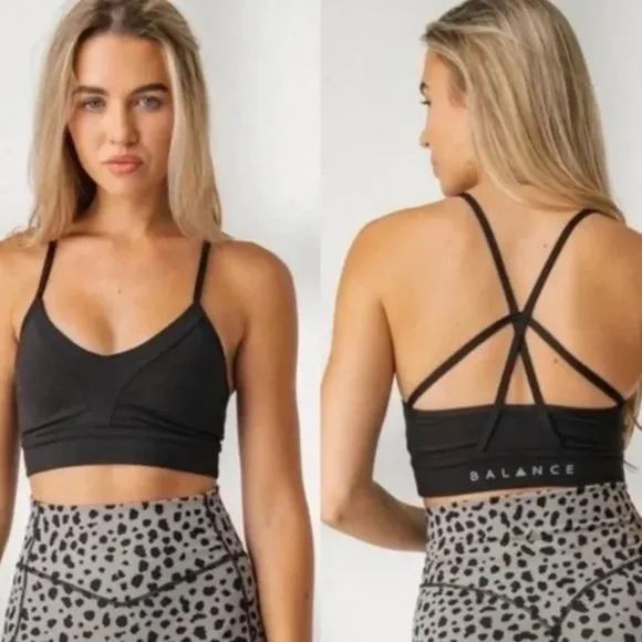Balance Athletica Vitality Size M Lux Form Sports Bra Midnight Black Strappy New - Image 2