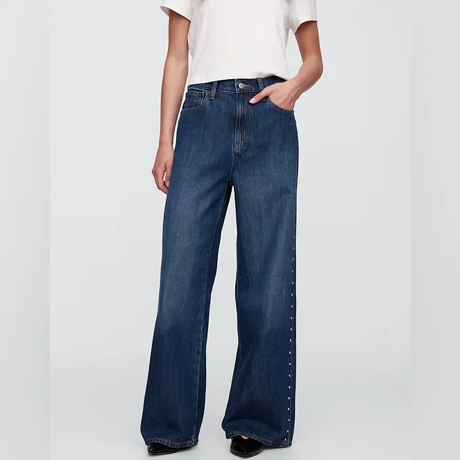 High Rise SuperSoft Studded Wide-Leg Jeans - Image 4