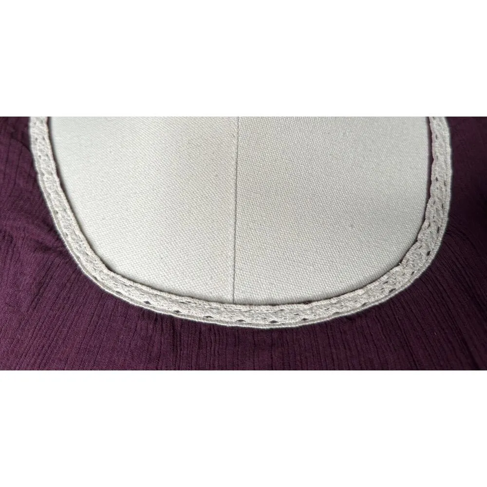 UMGEE Dark Purple Cream Lace Crochet Trim Boho Cotton Blend Gauzy Tunic Dress - Image 4