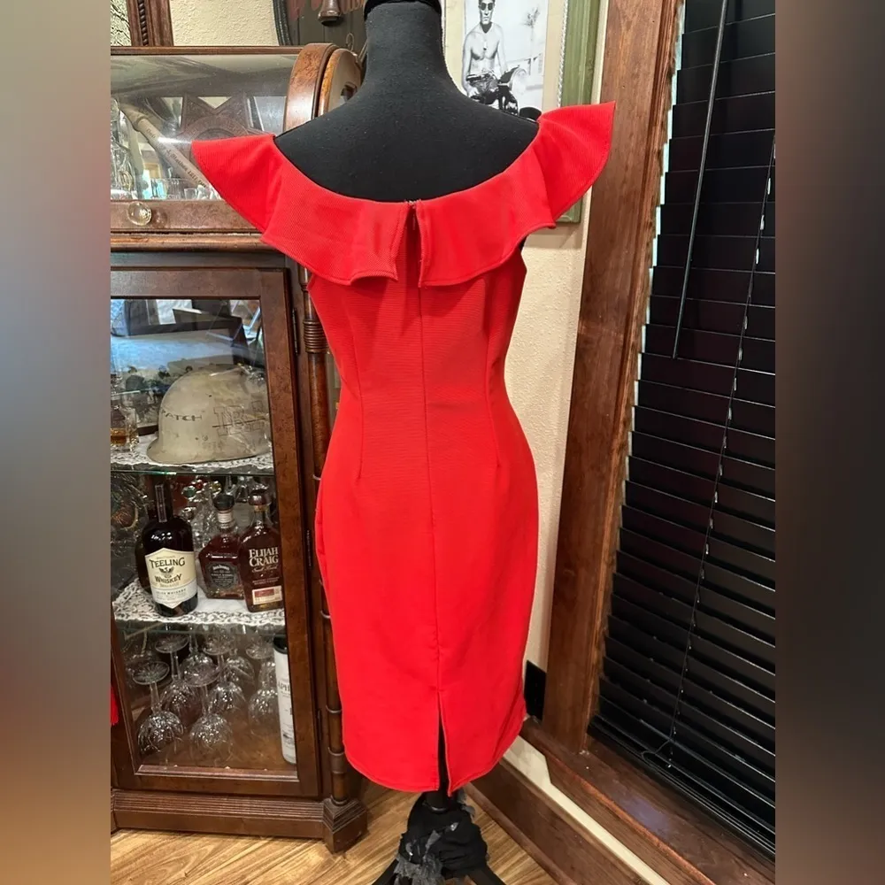 Mustard Seed Red Cocktail Dress Butterfly Sleeve Size M - Image 6