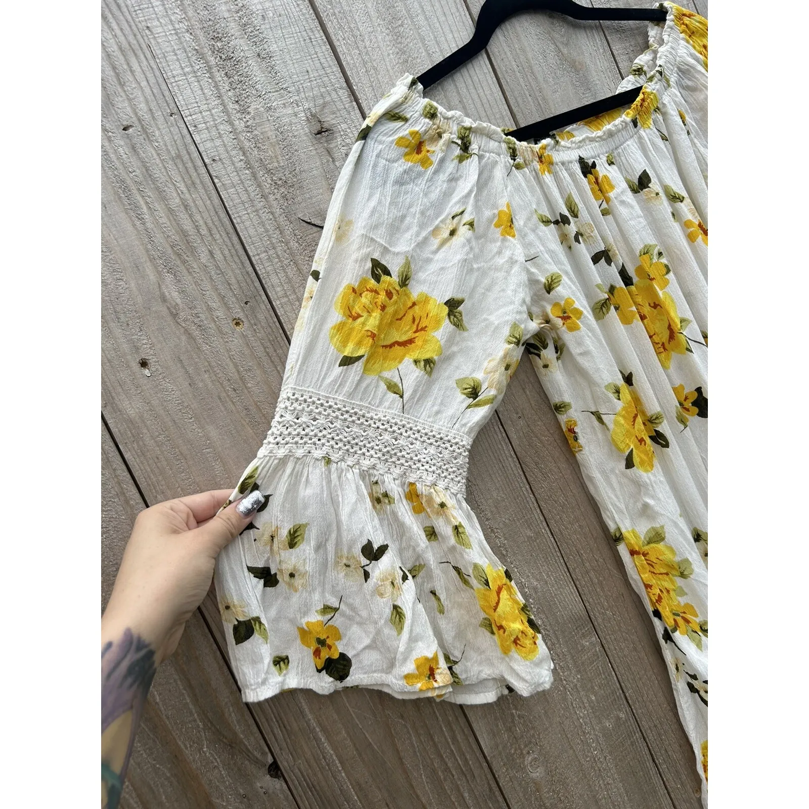 floral Speed Control Womens Dress‎ white yellow Medium Boho Long Sleeve Spring - Image 4