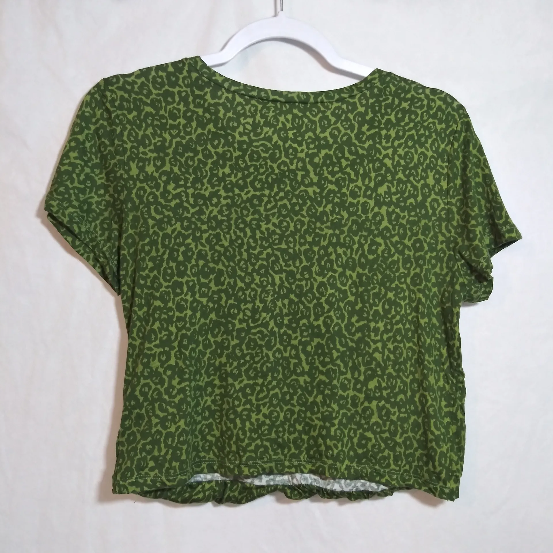 By Anthropologie Green Animal Printed Draped Cotton Modal Tee Shirt Top Sz S - Image 8