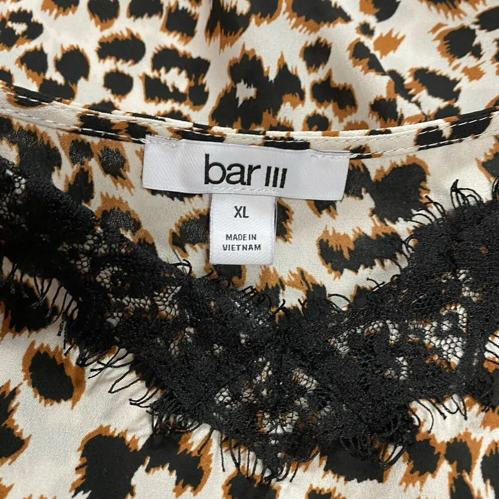 Bar III Slip On Cami Women’s XL Black Ivory Animal Print Eyelash Lace Tank Top - Image 8