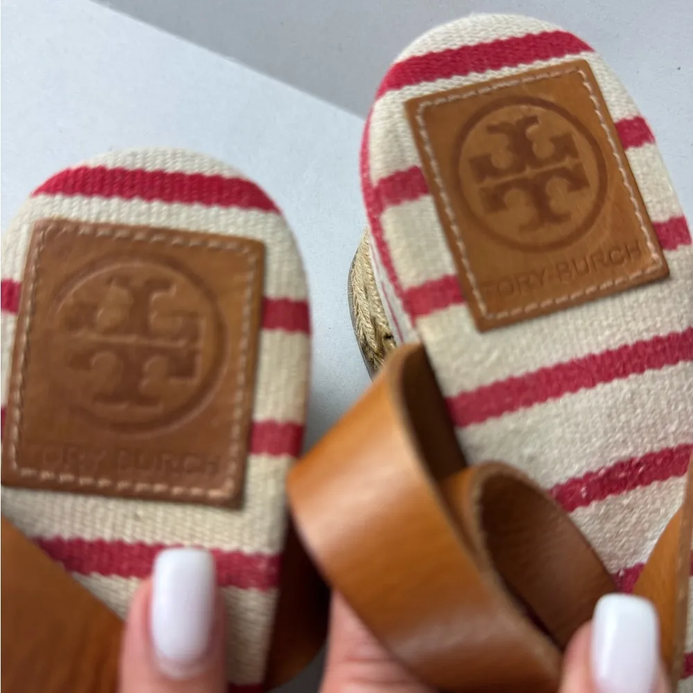 Tory Burch  Red and Tan Espadrilles with Striped Design Size 9 - Image 12