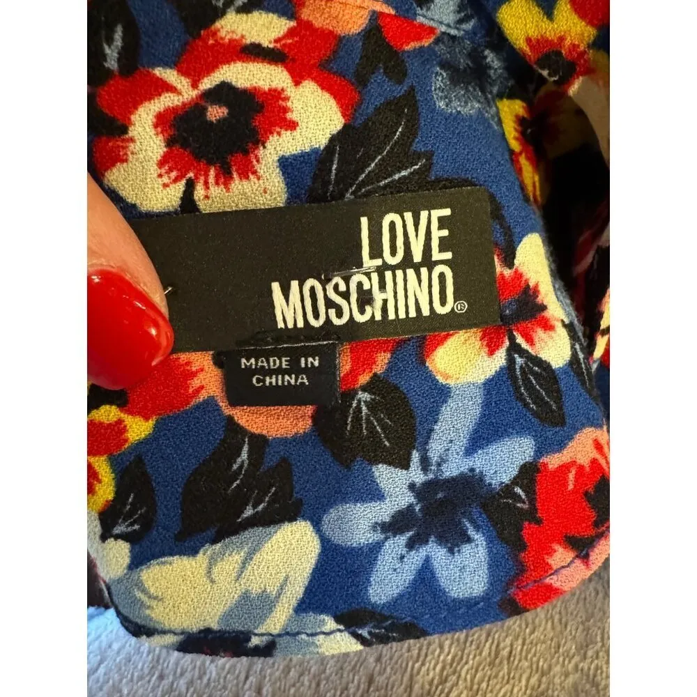 Love Moschino Shirt Women‎ 4 Blue Floral Tie Neck Sleeveless Blouse Top Boho - Image 10
