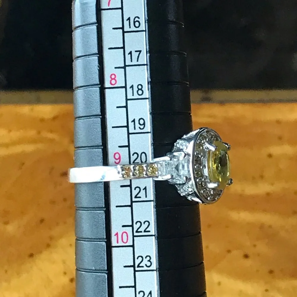Natural Yellow Sapphire Sterling Silver Halo Ring Size 9 - Image 7