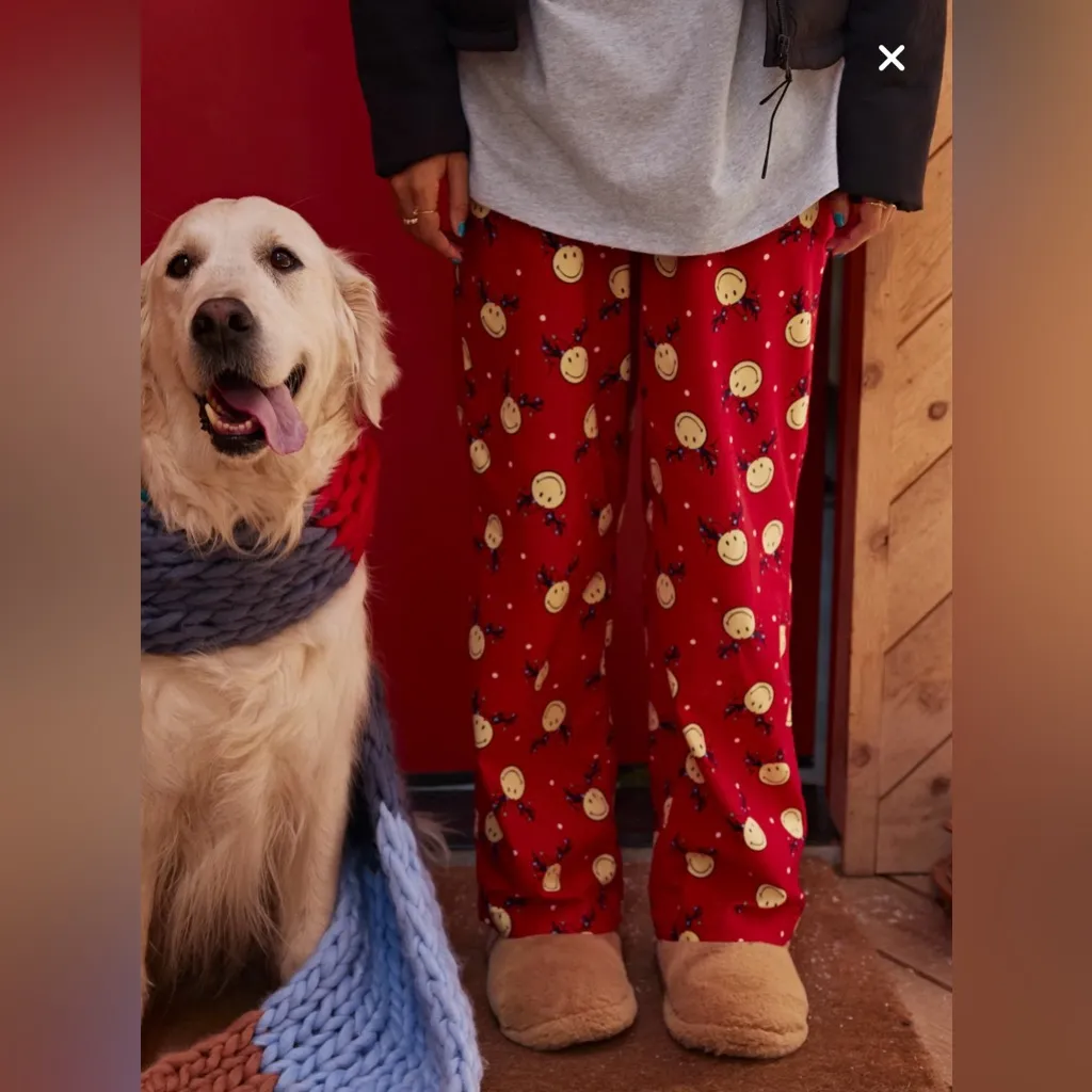Aerie Red Holiday Lights Antlers Smiley® Flannel Skater Pajama Pants - size XL - Image 8