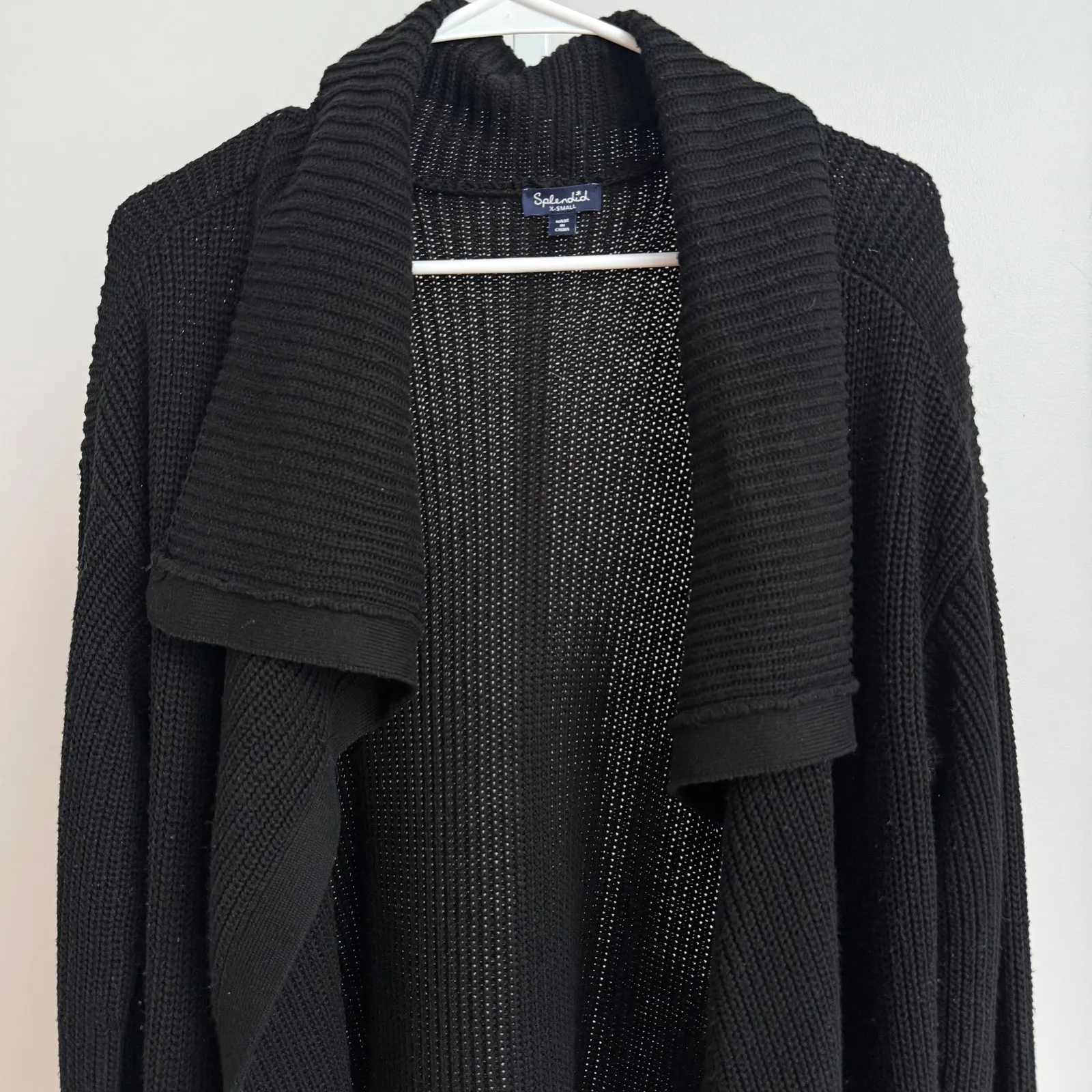 Splendid  sz XS Black Drape‎ Front cotton Open slouchy Cardigan - Image 2