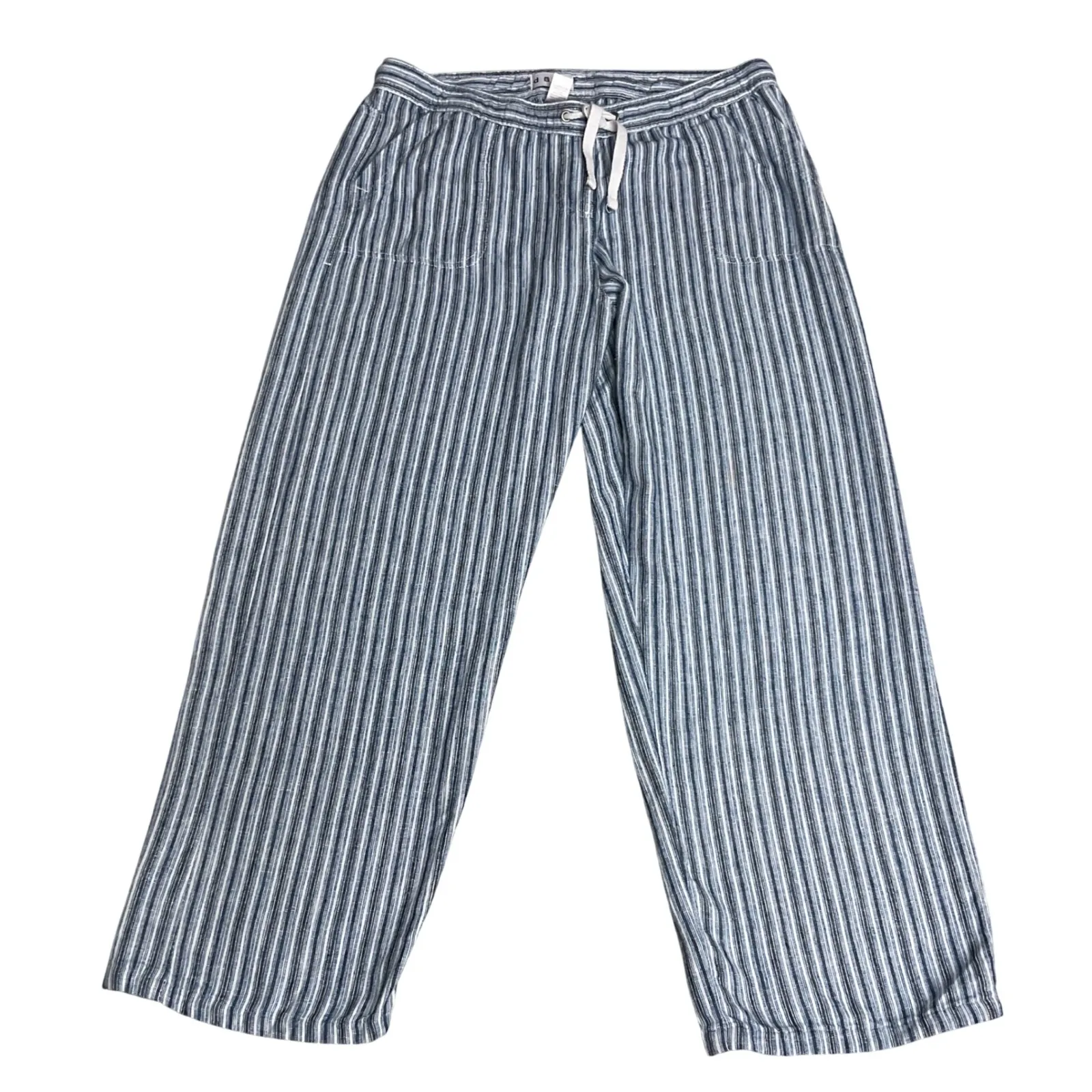 Dash Women's Striped Printed High Waist Linen Blend Casual Wide Leg Pants Sz XL Blue - Image 2