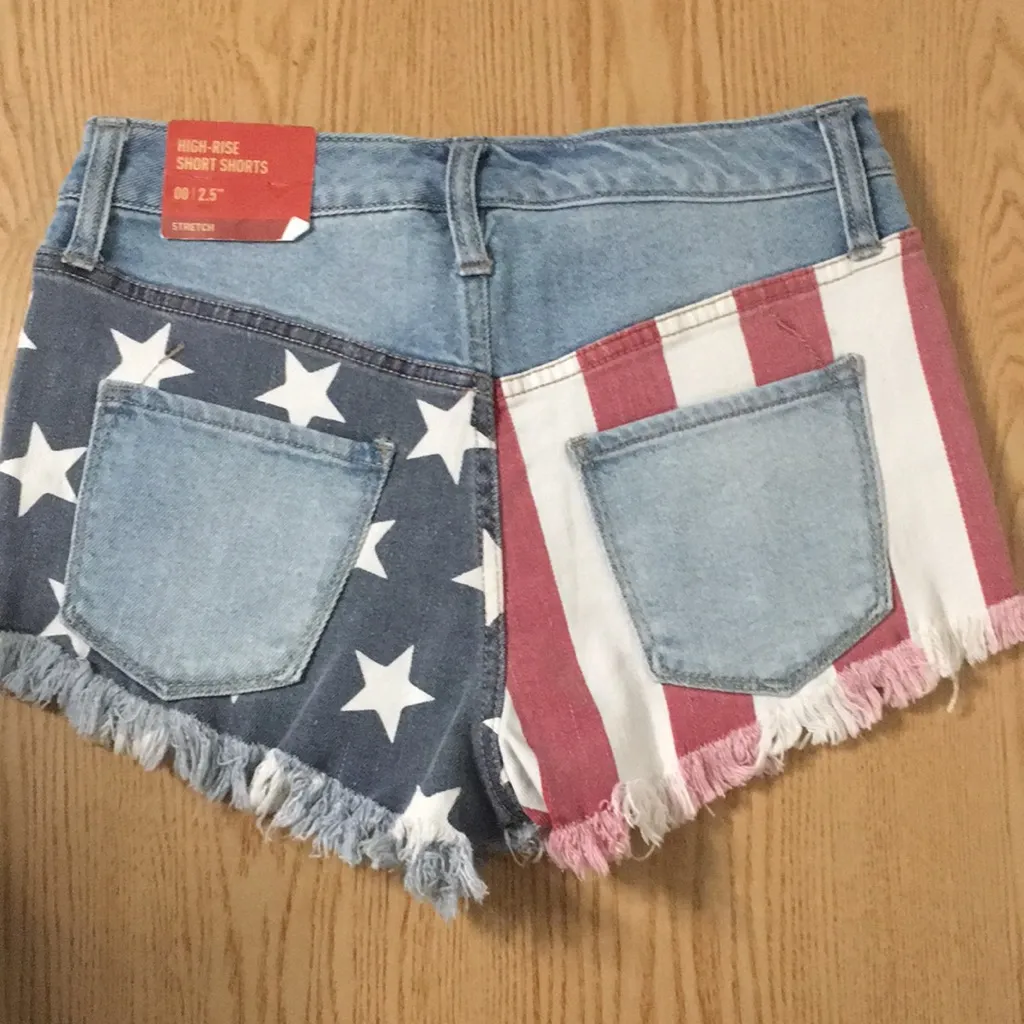 New Womens Mossimo Patriotic Stretch Jean Short Shorts 2.5” High Rise Size 00/24 Blue - Image 5
