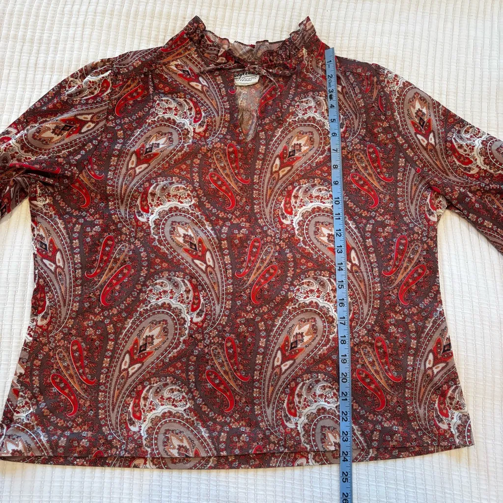 Lady Winn California By Teddi Vintage Women's Long Sleeve Paisley Boho Tops 42 Red Size L - Image 10