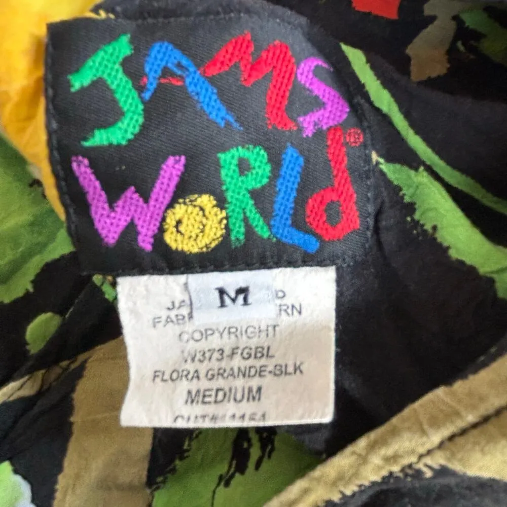 Vintage Jams World Flora Grande Floral Jumpsuit Cropped Black Made In Hawaii USA - Image 11