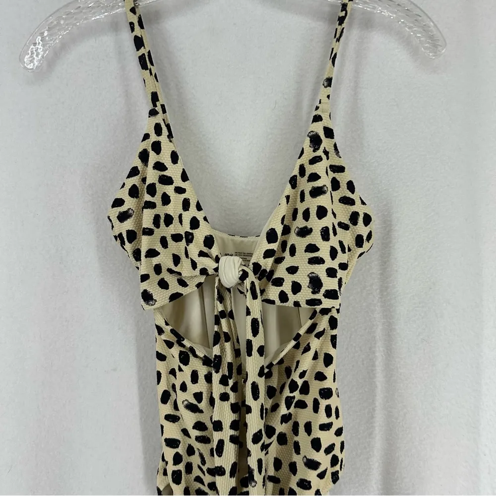 Aerie Pique Wrap One Piece Swimsuit Animal Print Cutout XS Beige - Image 2