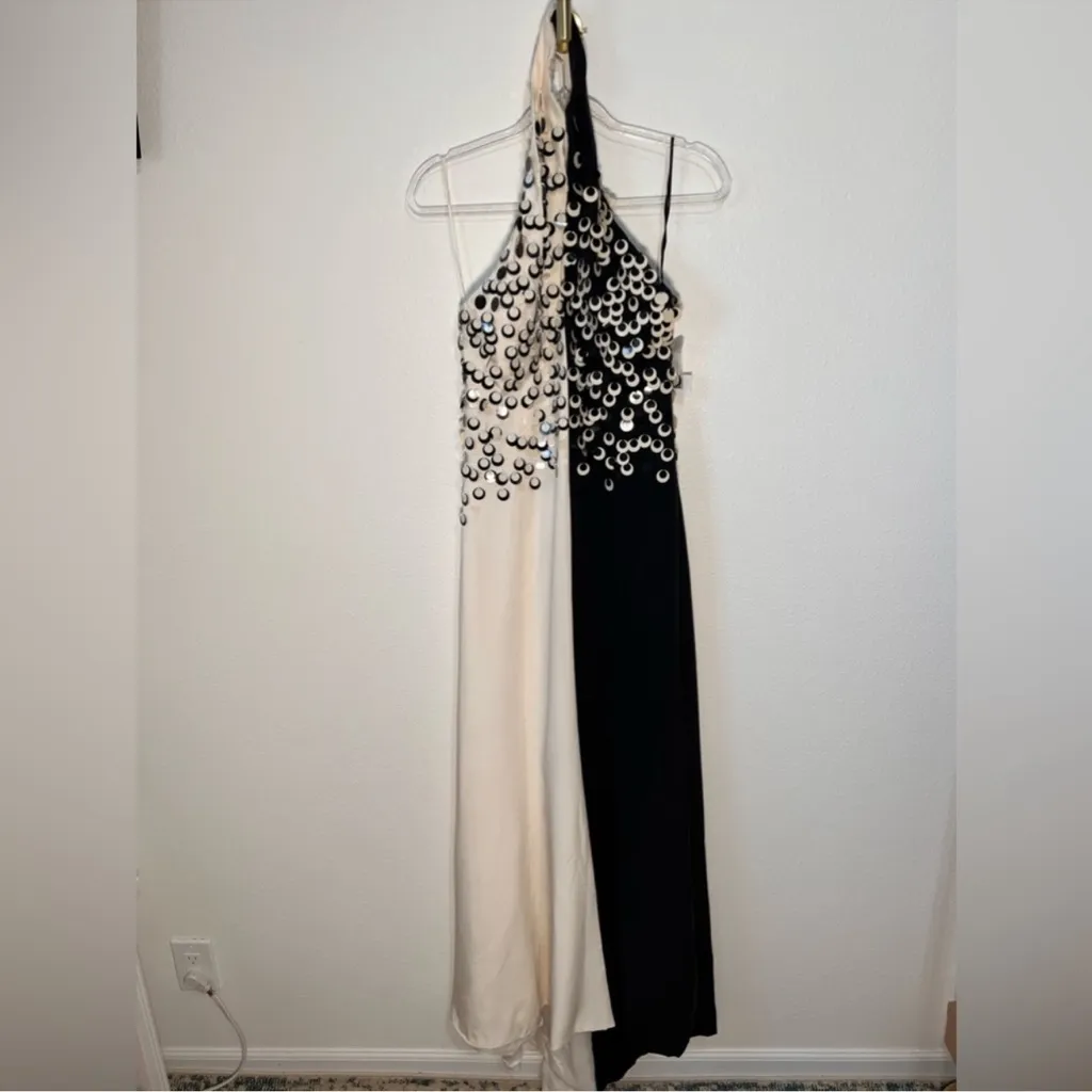 Crisada Chris Kole VTG Black & White Embellished Halter Neck Ball Grown NWT Sz 8 - Image 3