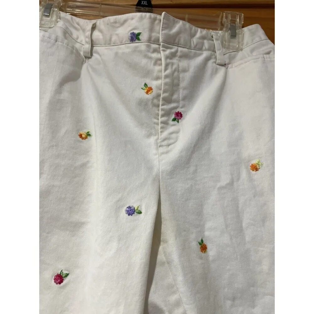 Rafaella White With Embroidered Flower Pants Slack Cotton Stretch - Image 4