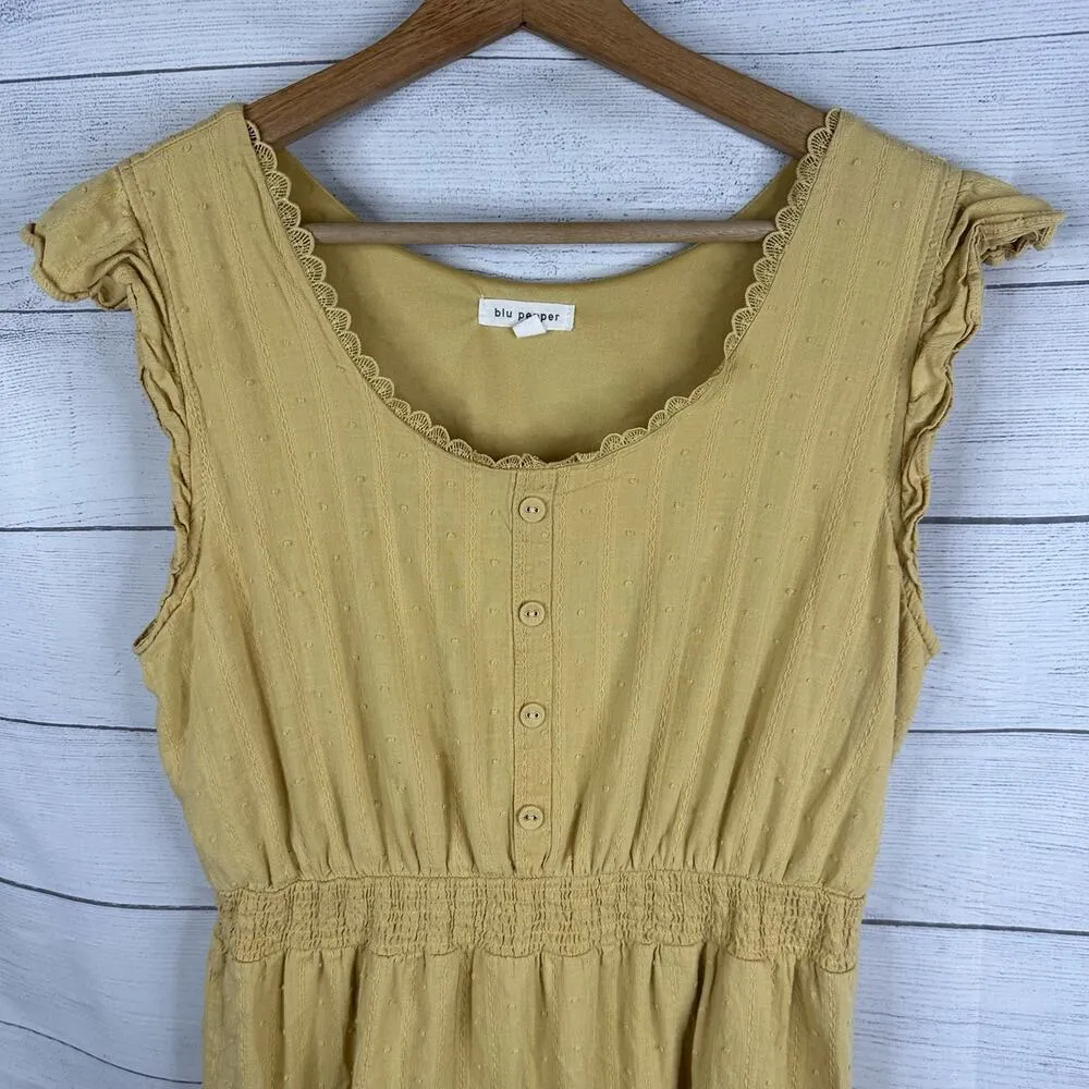 Blu Pepper Womens size Large Tiered Swiss Dot Sundress Yellow Prairie Bohemian - Image 3