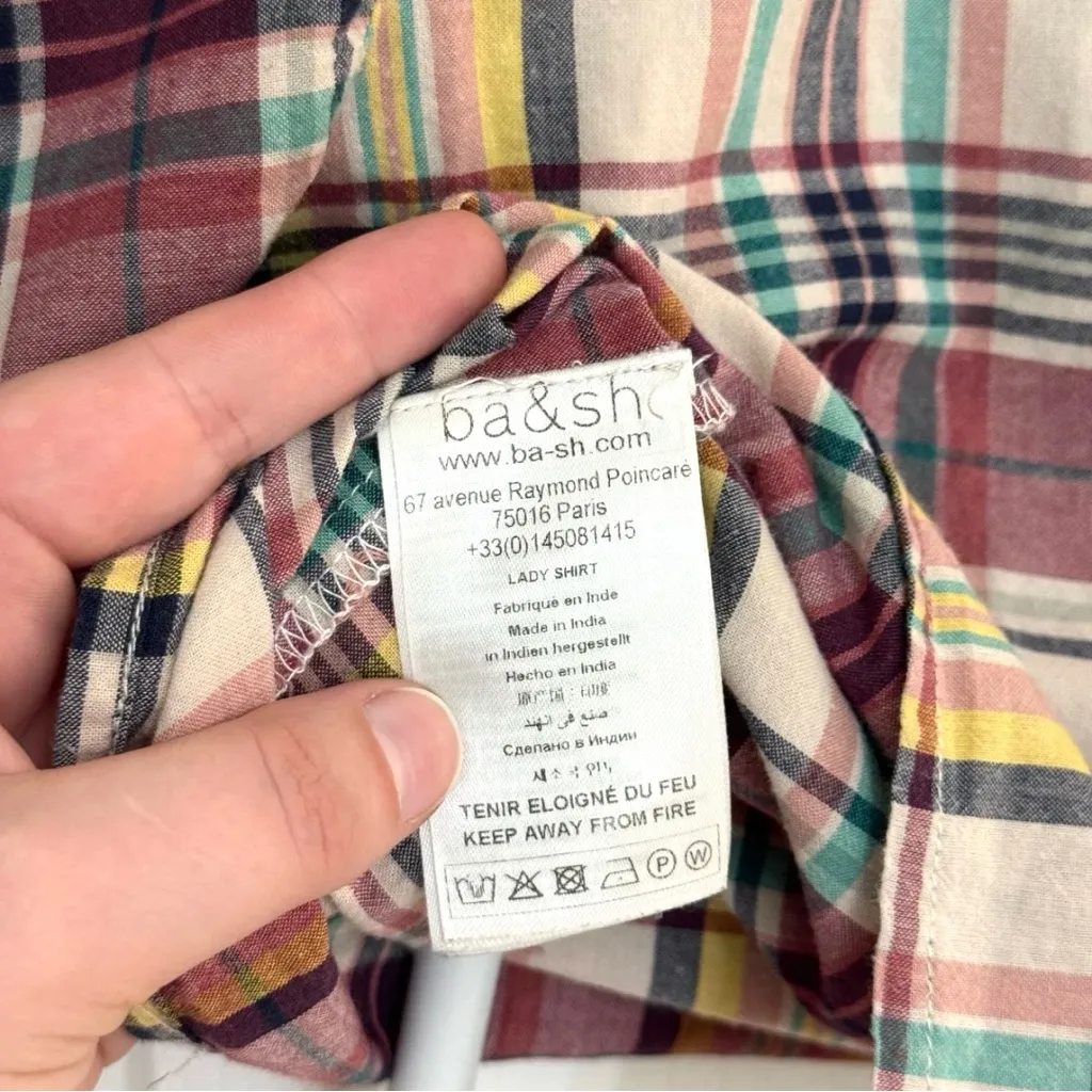 Ba&sh Womens Medium Betsy Ruffled Plaid Button Down Shirt Beige Multi Check Fall - Image 10