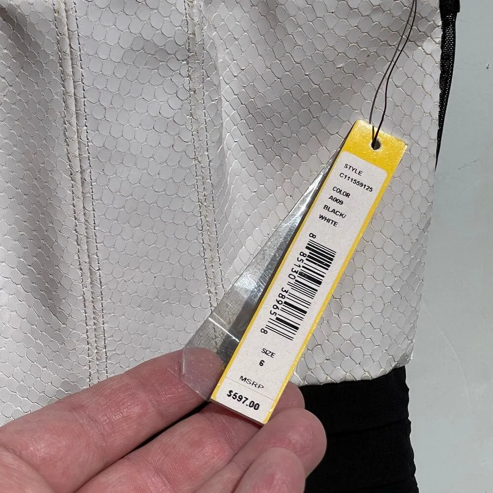 NWT ALICE + OLIVIA Women’s Leather and Silk Colorblocked Mini Dress - Image 3