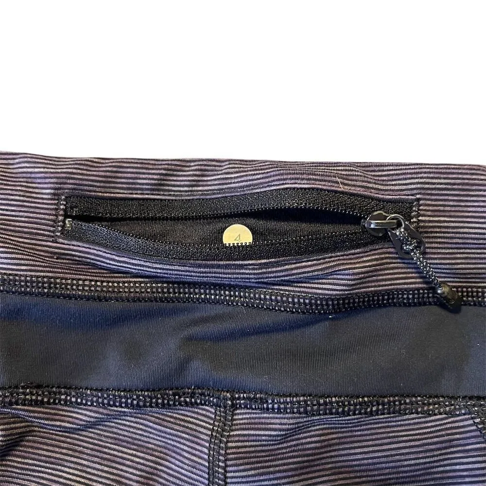 Lululemon Women's Run Inspire Crop Leggings Purple Stripe Size 4 Yoga Running - Image 4