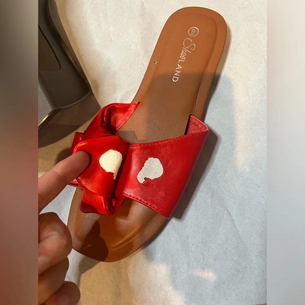 Shoeland Cherry Vibrant Red Bowknot Tied Padded Flat Dressy Sandal Shoes Sz 9 - Image 10