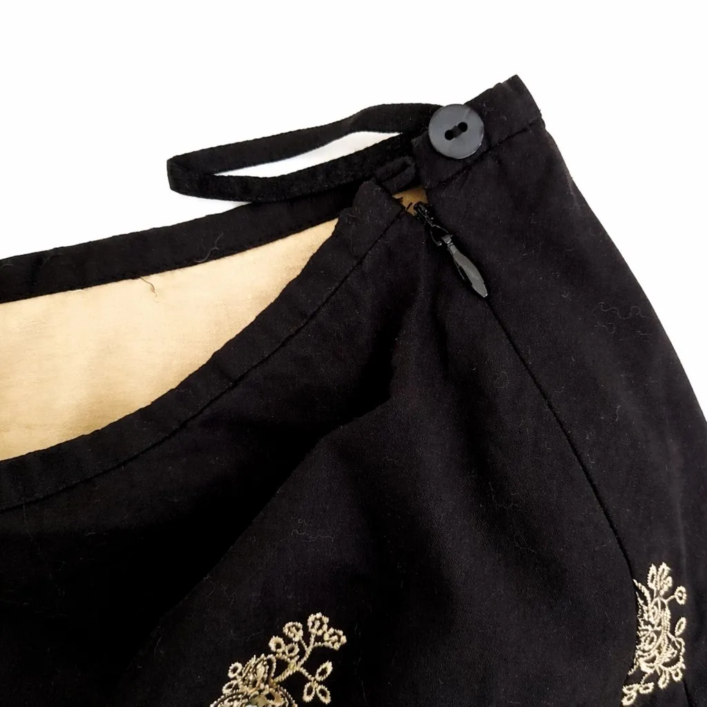 Laura Ashley Lace Skirt 10 Floral Embroidered Sequin Black Cotton - Image 4