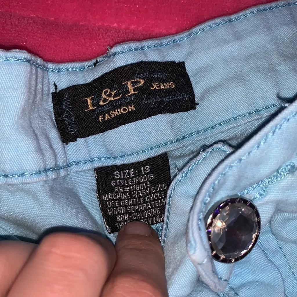 I&P Baby Blue Denim Jeweled Summer Booty Shorts Size undefined - Image 3