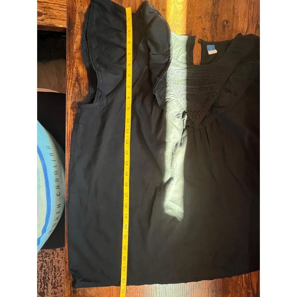 Old Navy Black Embroidery Trim Ruffle Top - Image 3