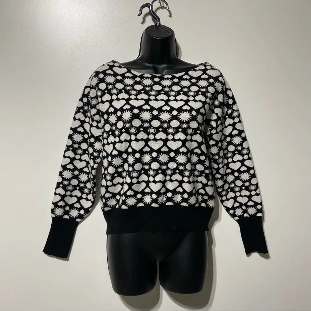 Maeve Anthropologie Sunshine in my Heart Cozy Sweater Size XS Black White Sun - Image 3