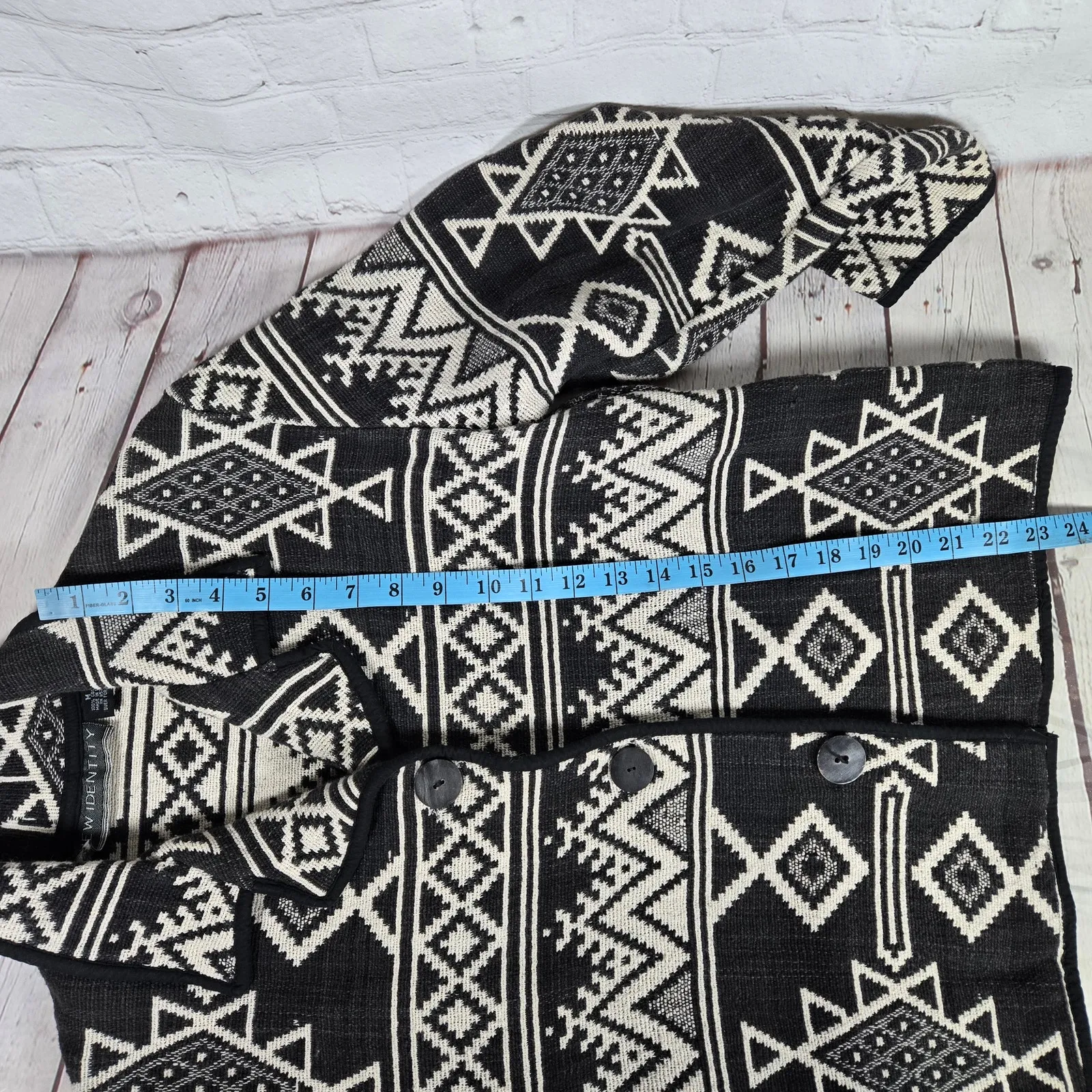 NEW IDENTITY Womens Geometric Print Jacket Black White Cotton Size M Tapestry Size M - Image 8