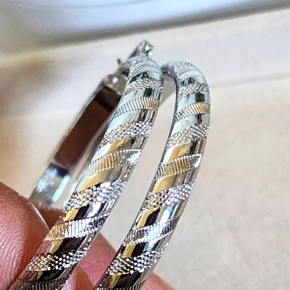 Silver Gold Filled Hoop Earring with Design - Image 2