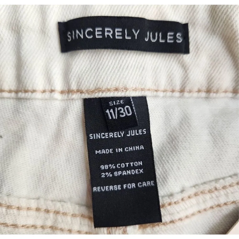 Sincerely Jules High Rise Shorts Distressed Jean Shorts Denim Cream Off White 11 Size undefined - Image 5