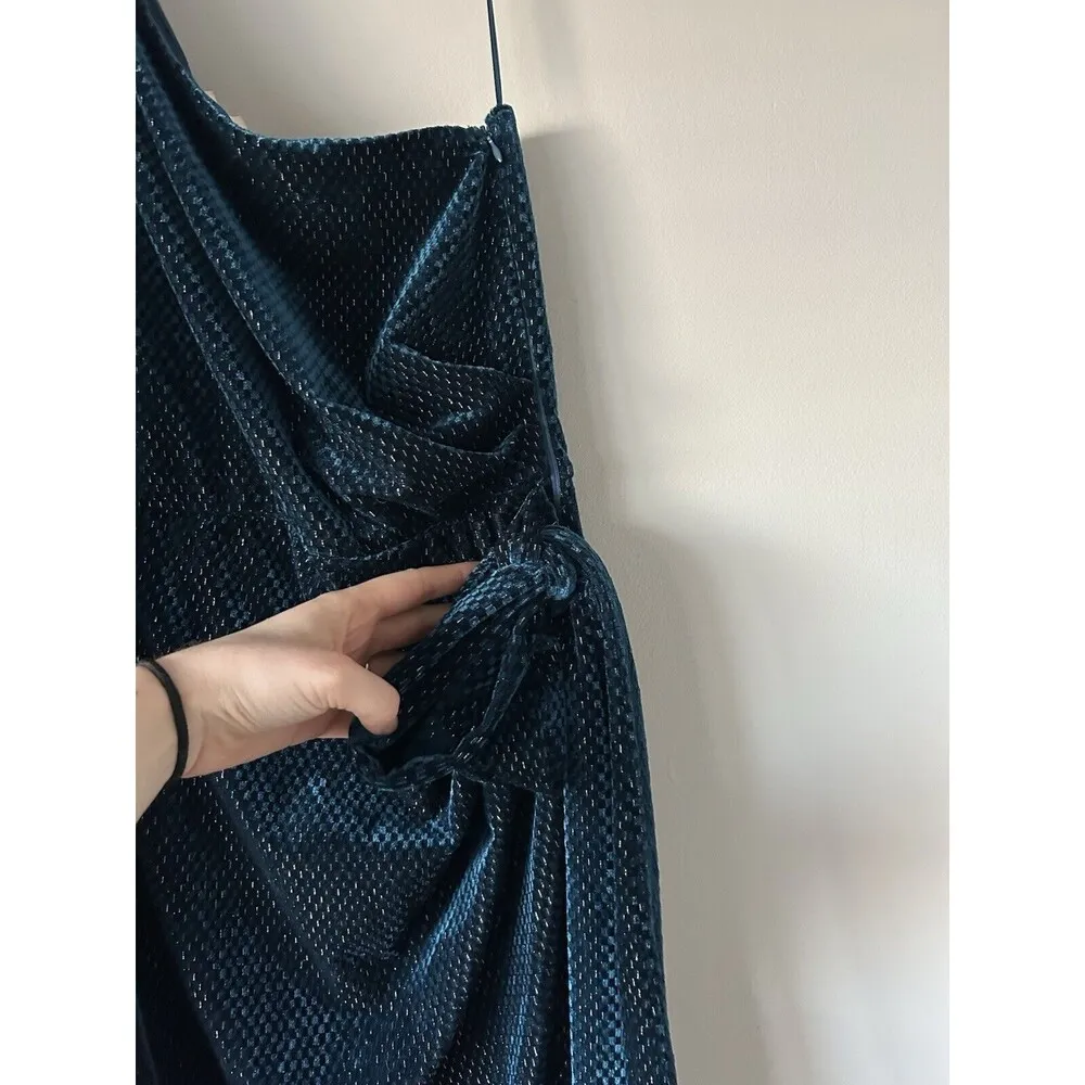 GPD Metallic Studded Velvet One Shoulder Midi Dress New Size L Party Cocktail Blue Size L - Image 10