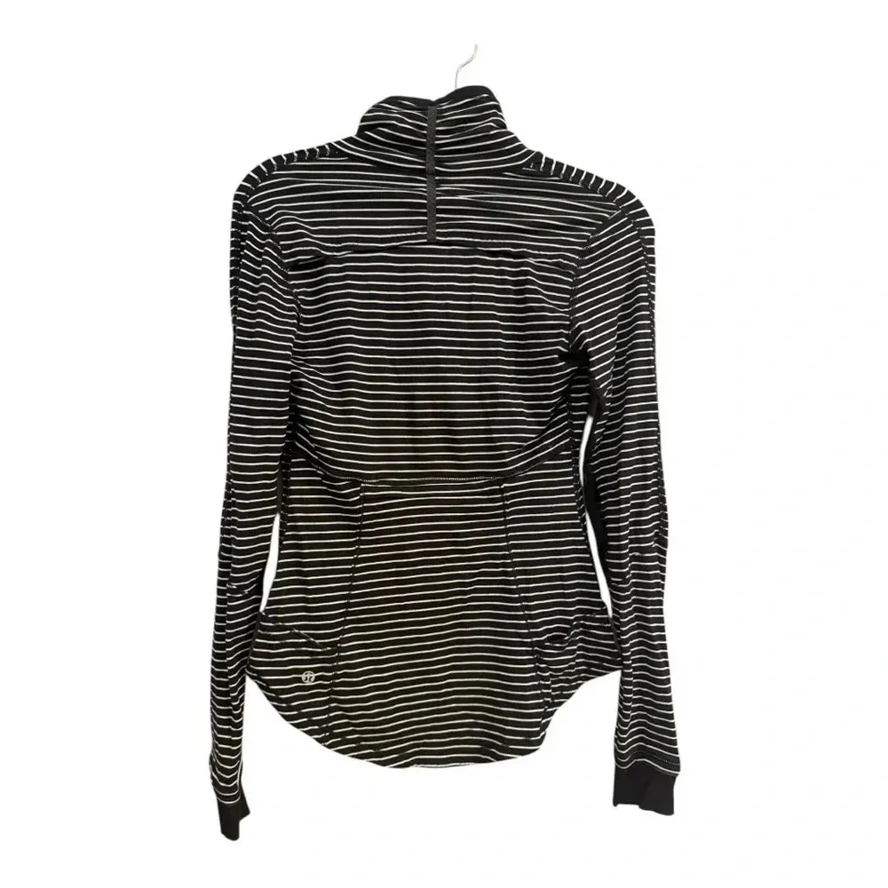 Lululemon Base Runner Half Zip Pullover Long Sleeve Top Black and White Stripes - Image 6