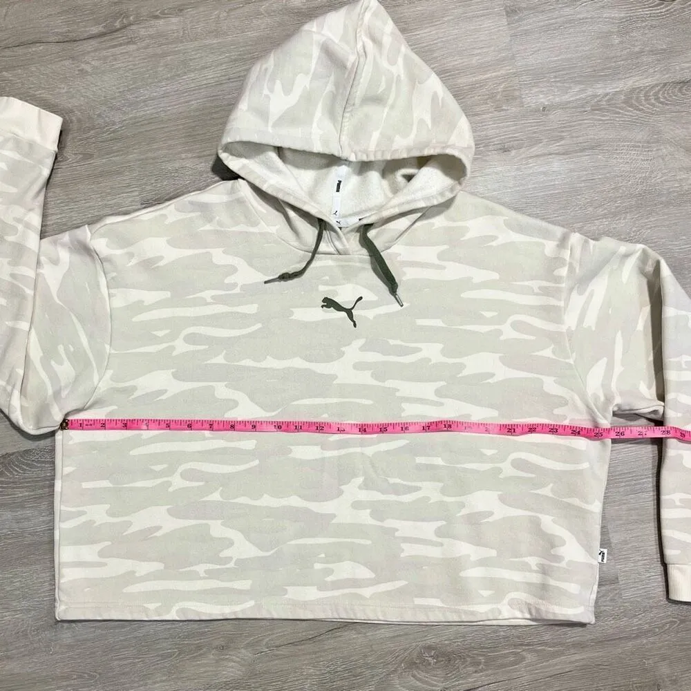 Puma Camo Cropped Hoodie Sweatshirt Sz Large Tan Cream Camouflage Khaki - Image 8