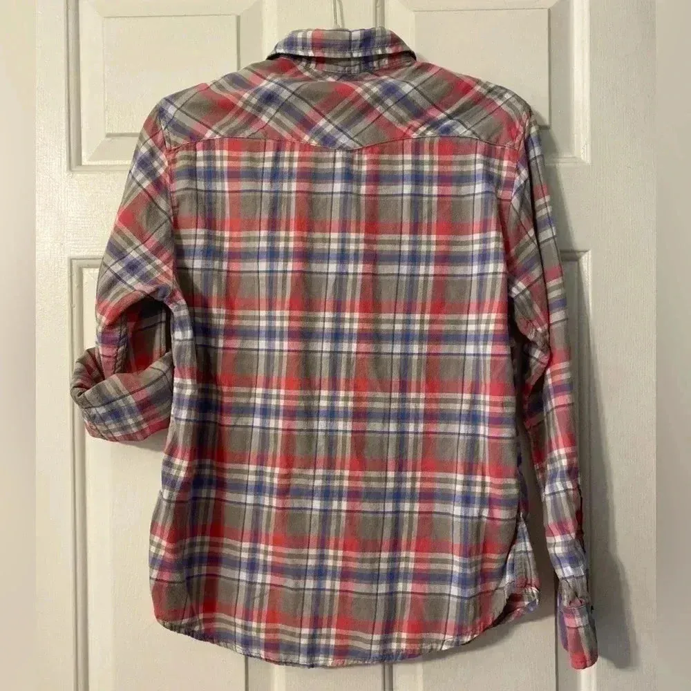 Jachs Girlfriend Bea Plaid Flannel Snap Button Down‎ Shirt Size S - Image 5