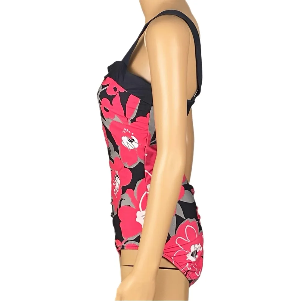MIRACLESUIT Bold Flowers pink grey black square neck one piece swimsuit Size 14 - Image 5
