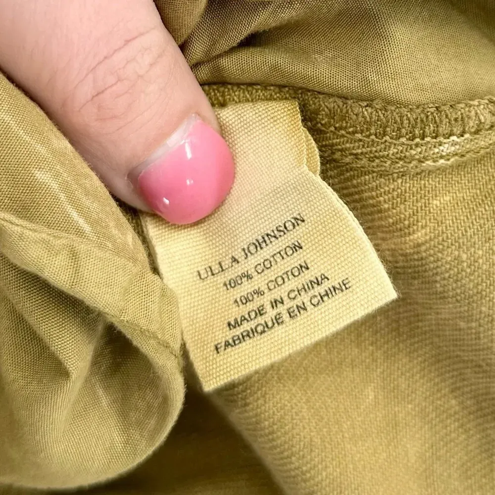 Ulla Johnson Wesley Cotton Denim Tunic Mini Dress 0 Oasis Khaki Balloon Sleeve - Image 13