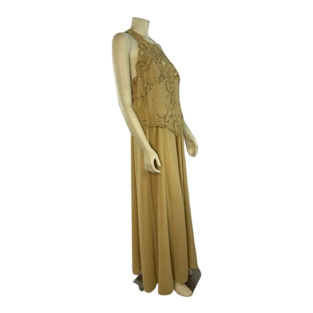 Miss New York high neck cut out Sequenced & beaded dress and scarf size 16 Gold - Image 10