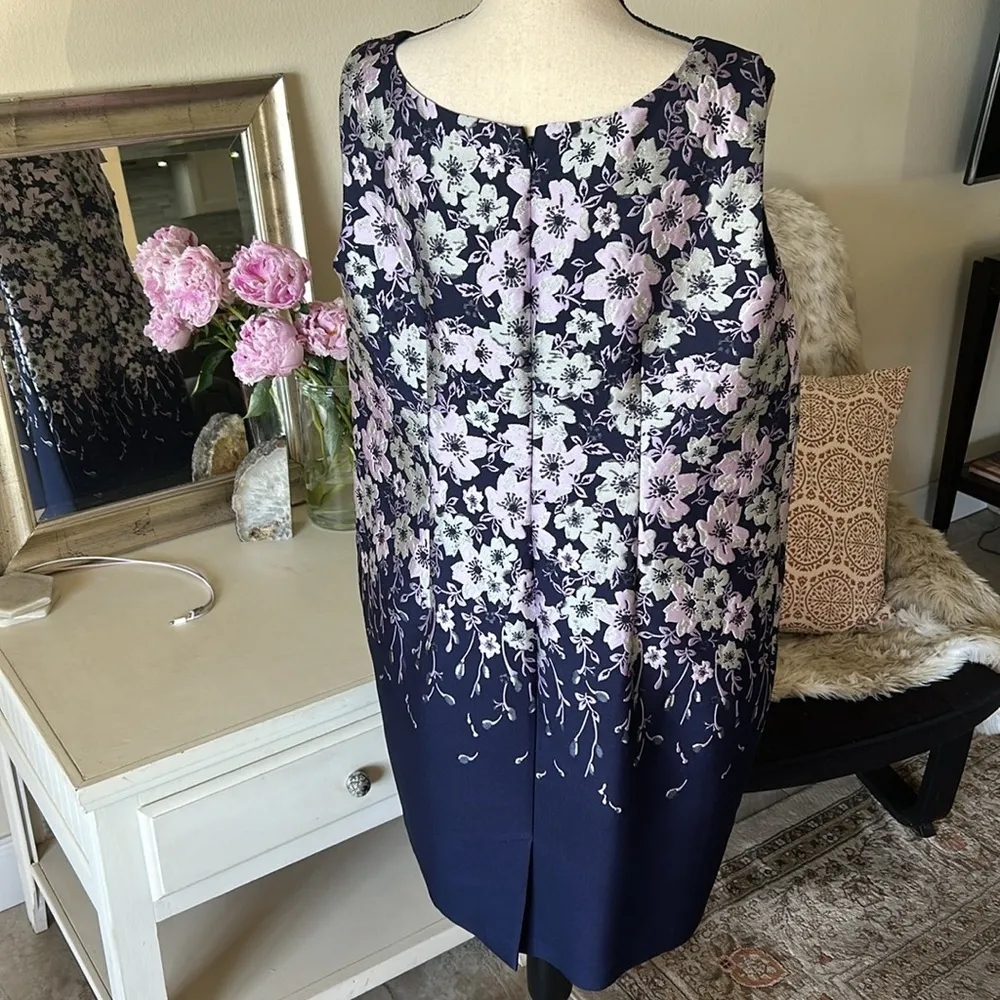 Talbots women petite 16 navy lilac silver sheath floral formal party dress​​ - Image 5