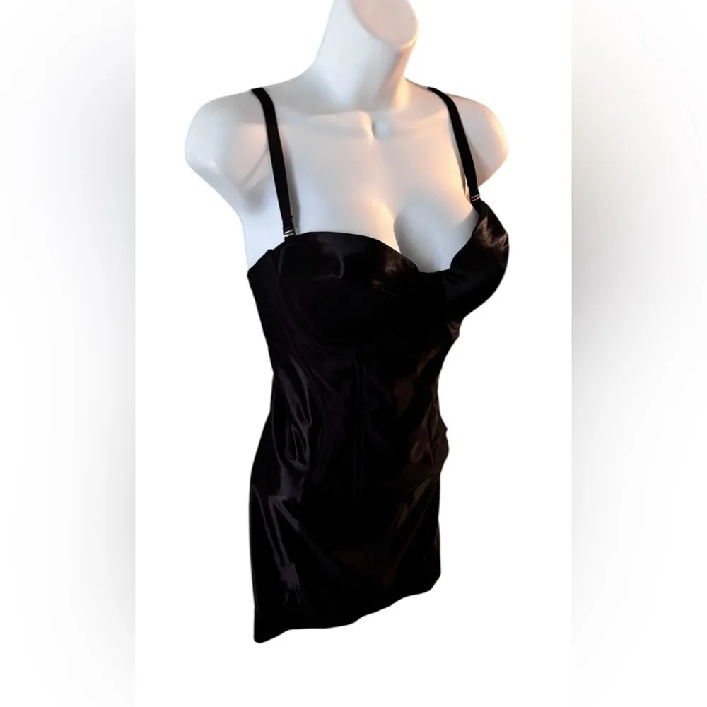 VTG SHLIPPS By Smoothie Padded Corset Body Slip Sz 36C Black Underwire Pin Up Size M - Image 2