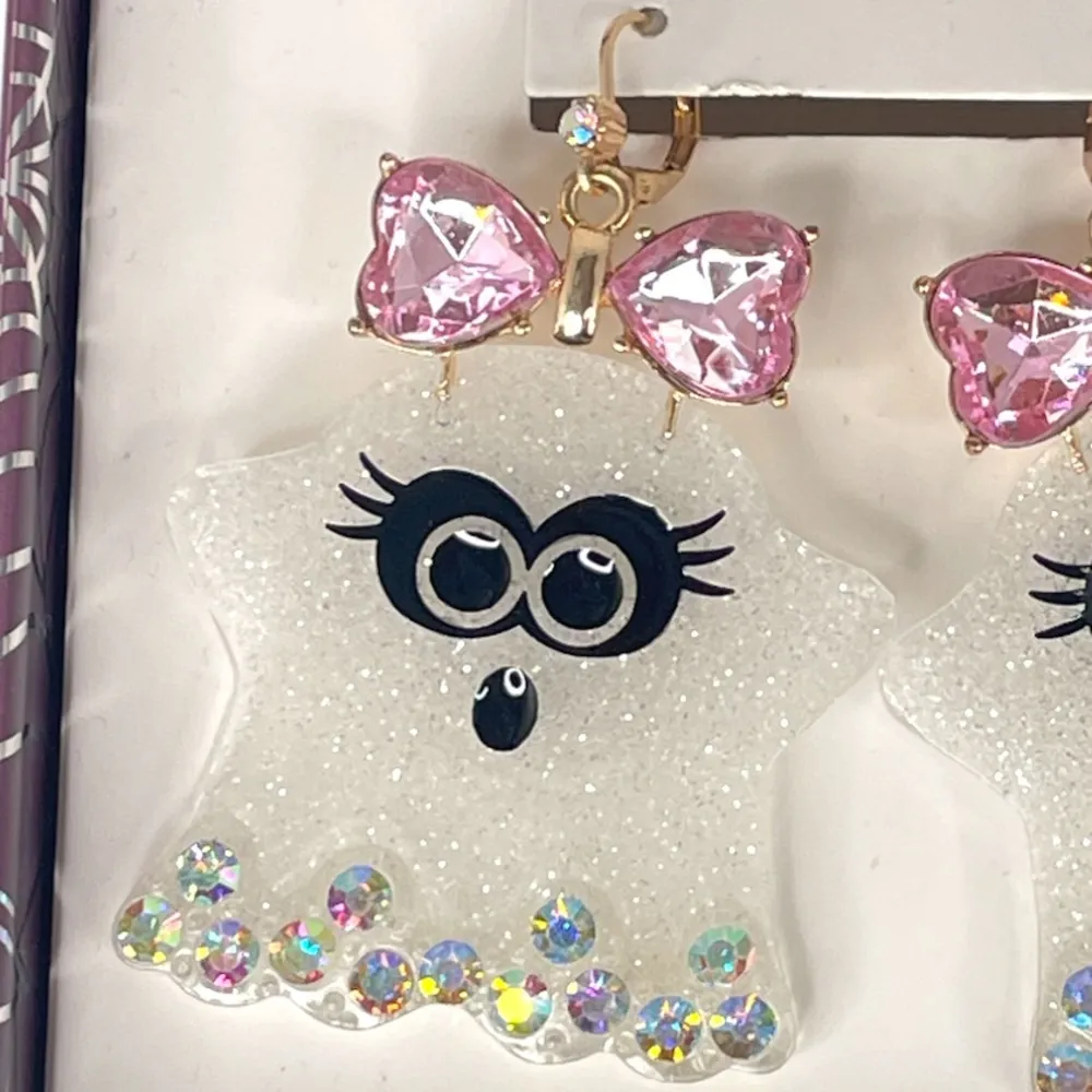 Betsey Johnson Girl Ghost Earrings White Pink Halloween - Image 2