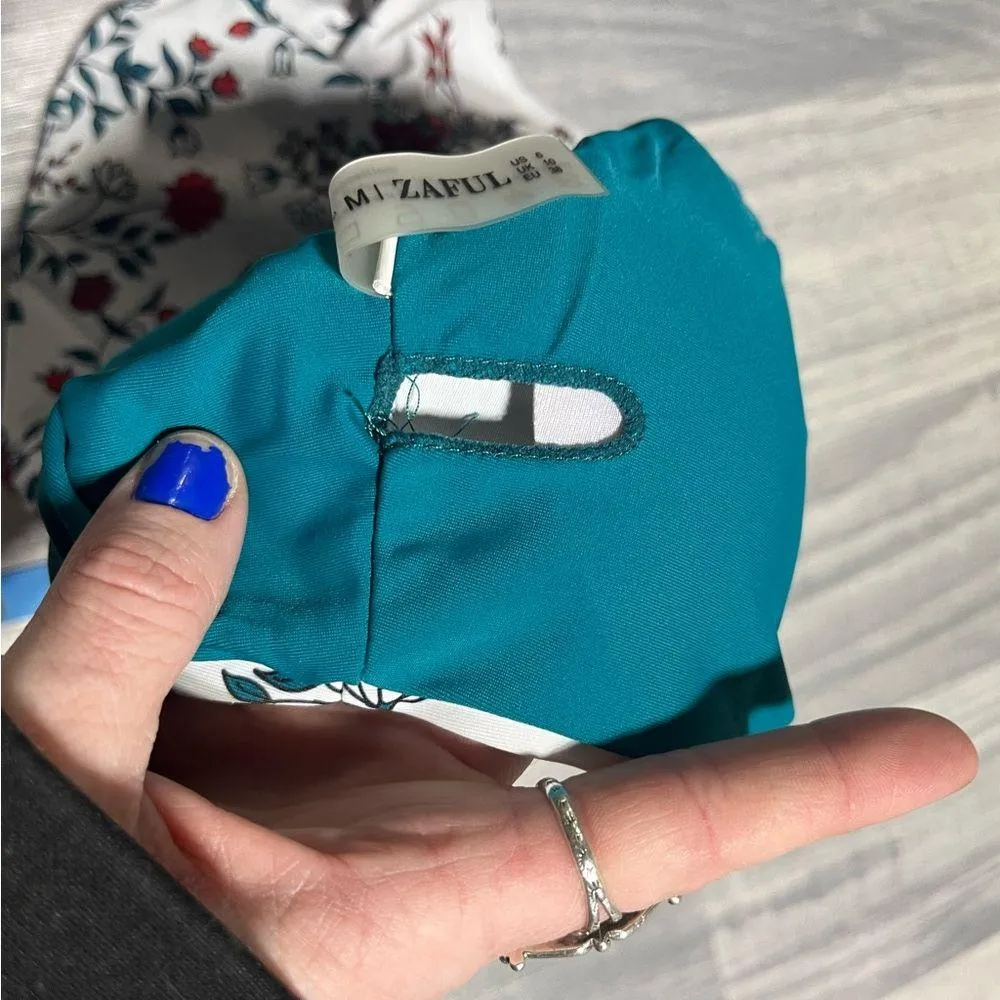 Zaful Teal Green White Floral Swim Suit Bikini Set; Medium - Image 8