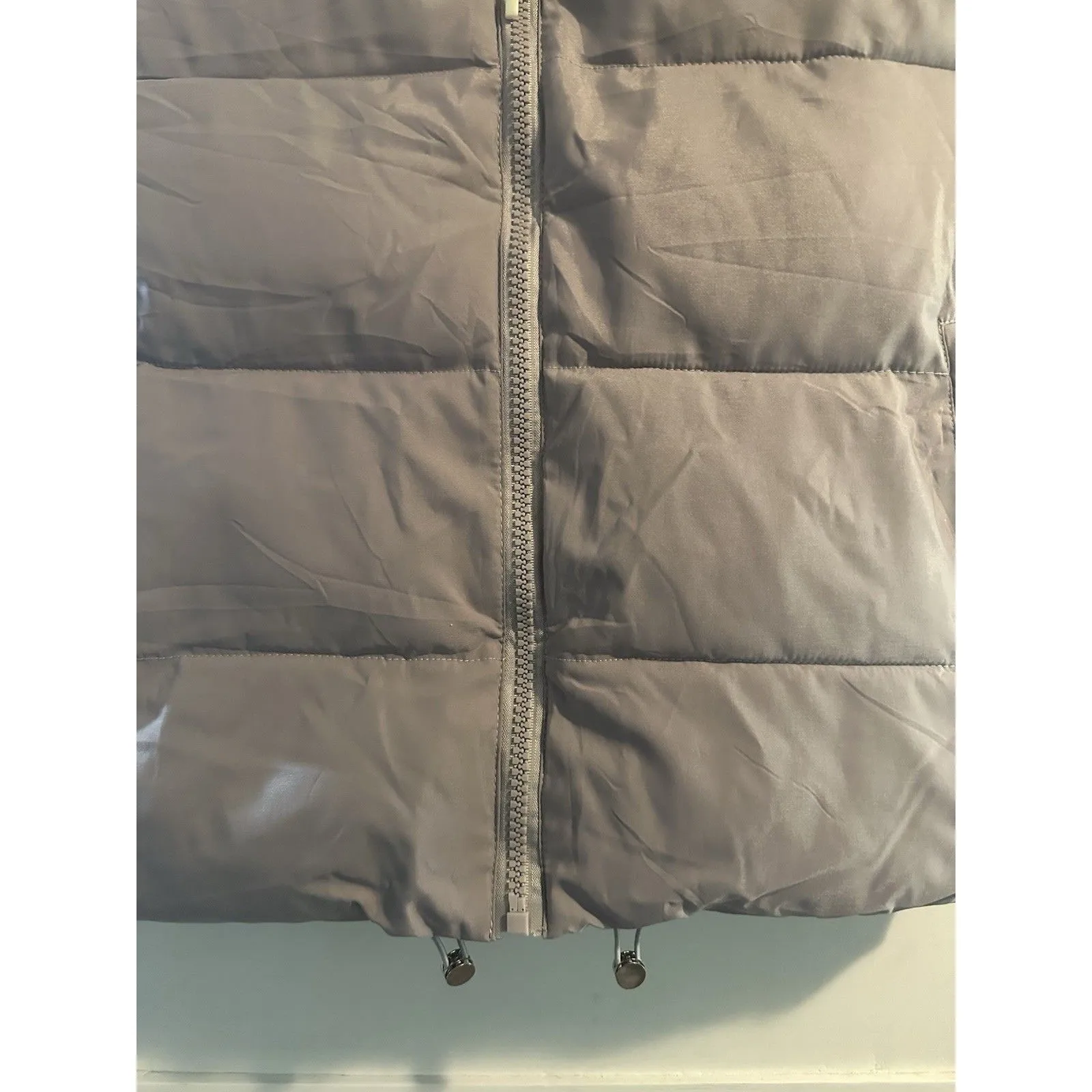 Puffer Vest Light Mauve Gray Oversized Zip Pockets Adjustable Women’s Sz S - Image 2