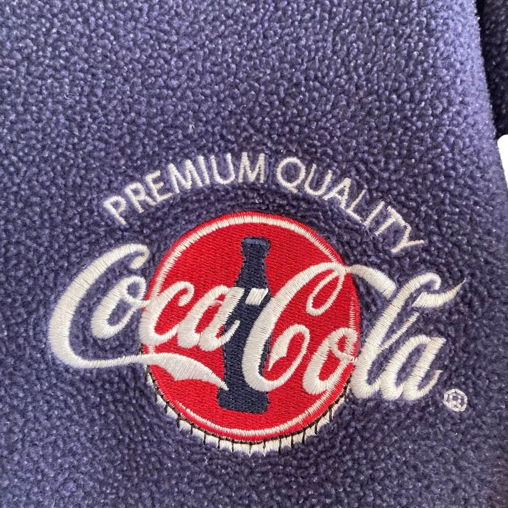 Vintage Y2K Coca Cola Blue Red Embroidered Fleece Crew Neck Sweatshirt Sz Medium - Image 8