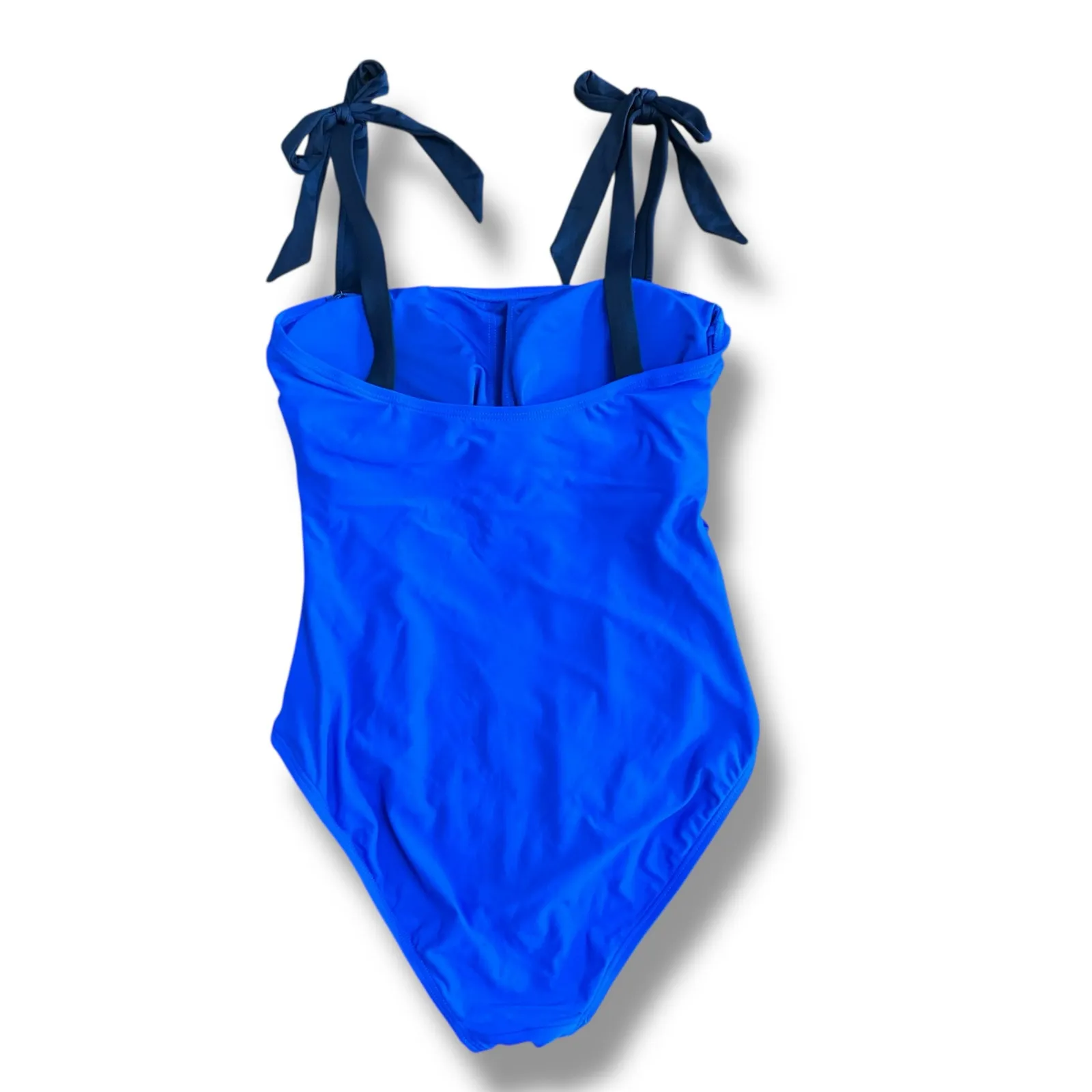 Kate Spade One Piece Swimsuit Women’s 6 Blue Black Tie Straps Ruched Padded Cups - Image 5