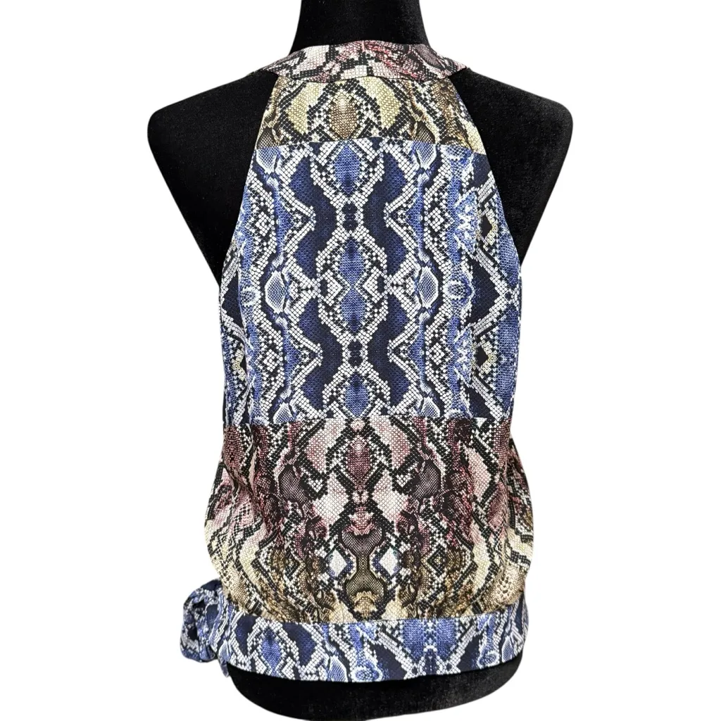 Parker Kenna Silk Snakeskin Print Tie Hem Sleeveless Wrap Top Medium - Image 6