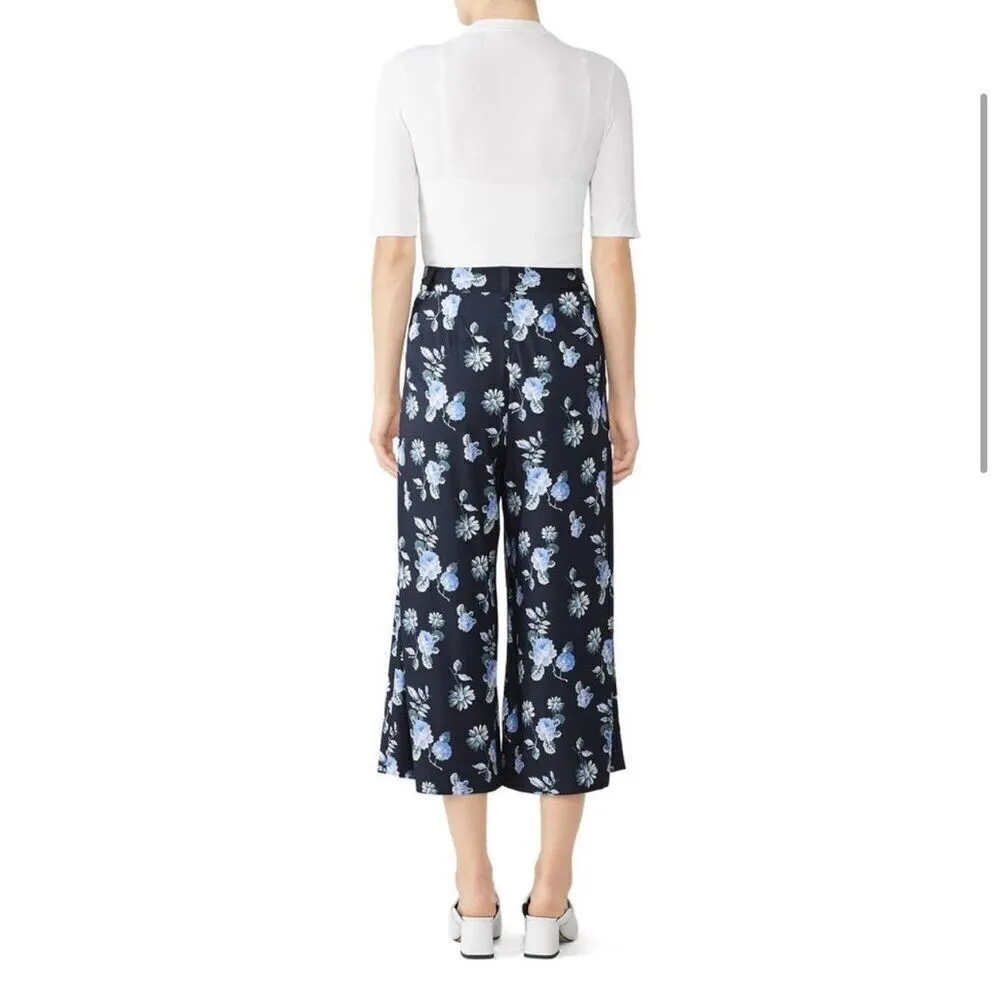 Becken Women's Floral Pleated Silk Blend Cropped Culottes Pants Navy Blue Size 6 - Image 17