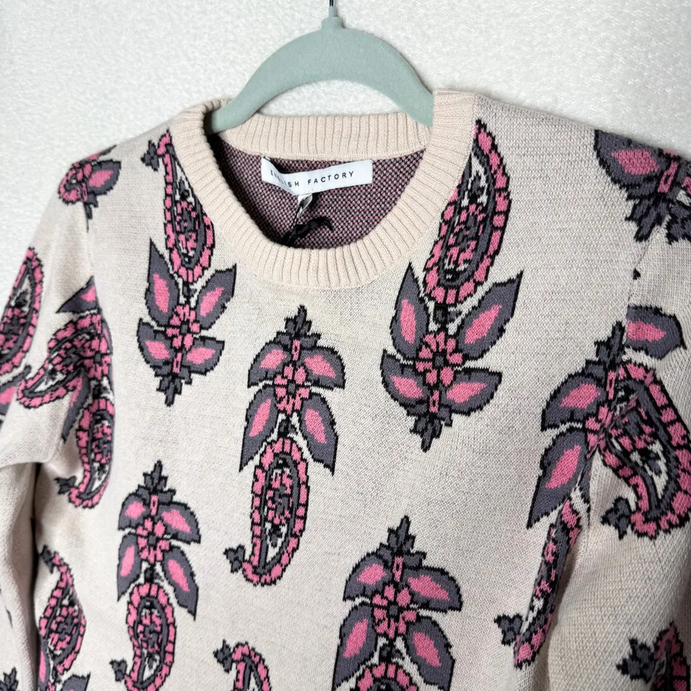 English Factory 100% Cotton Long Sleeve Paisley Mini Knit Sweater Dress Small - Image 2