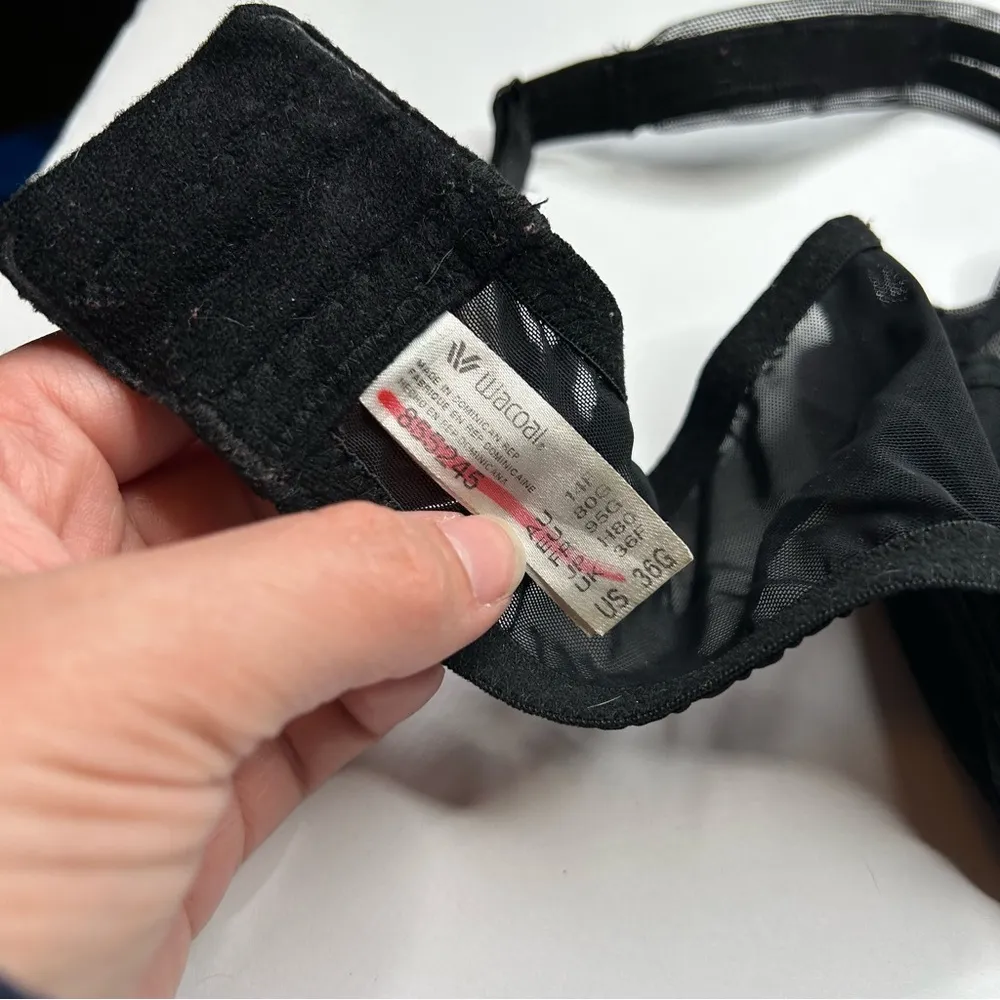 Wacoal Black Full-Coverage Bra 36G 36DDDD rose floral Lace unlined - Image 7