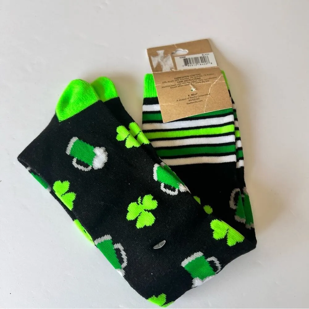 St. Patrick’s Day Clover Pattern Design Striped Knee High Socks Black - Image 5